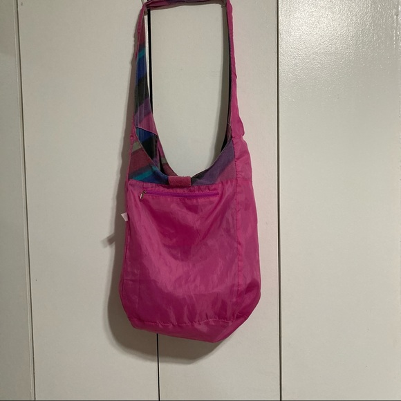 Disco 80s Y2K Glitter BONGO Bling Striped Boho Bohemian Hobo Bag Pink Multicolor - Picture 12 of 15